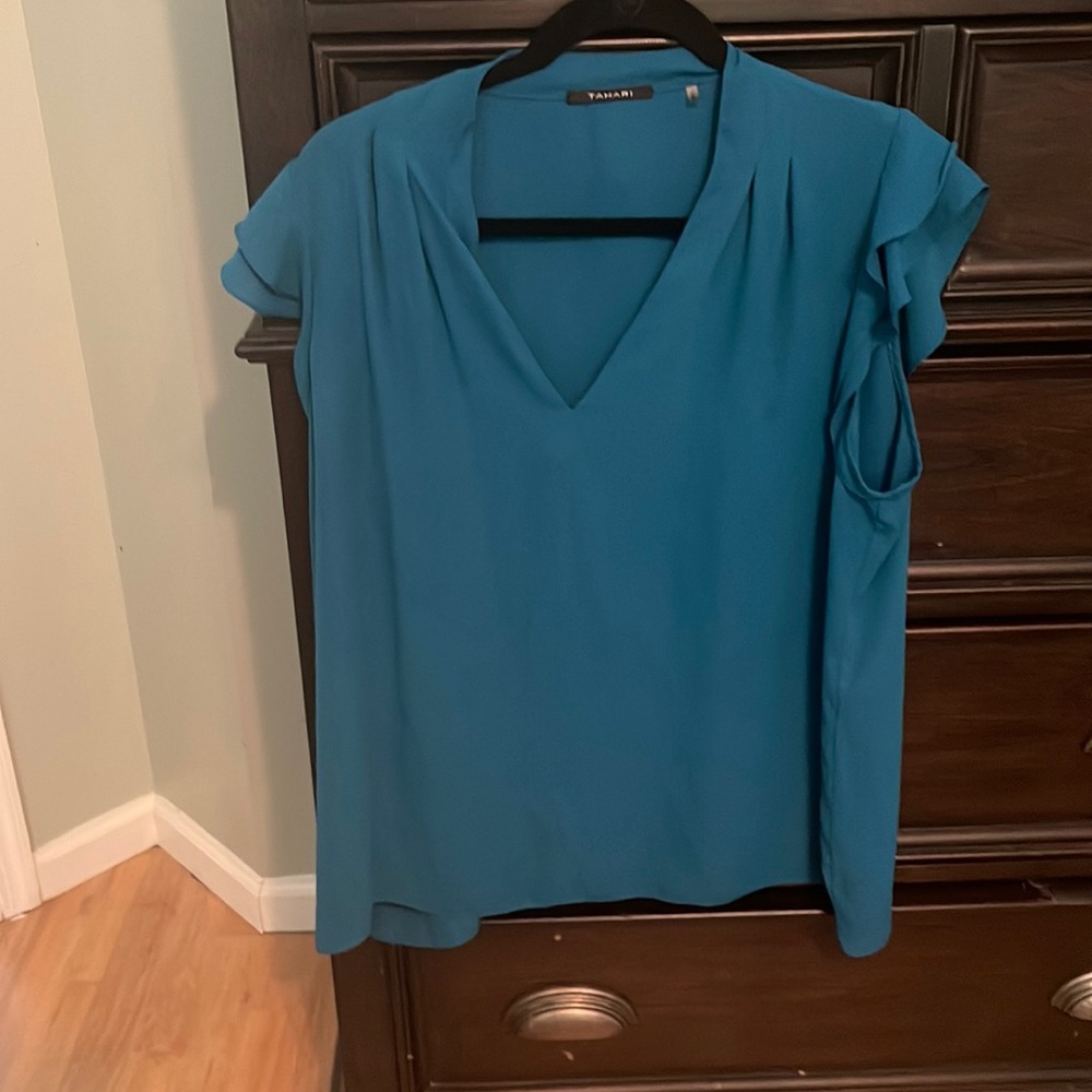 Tahari teal shirt size large